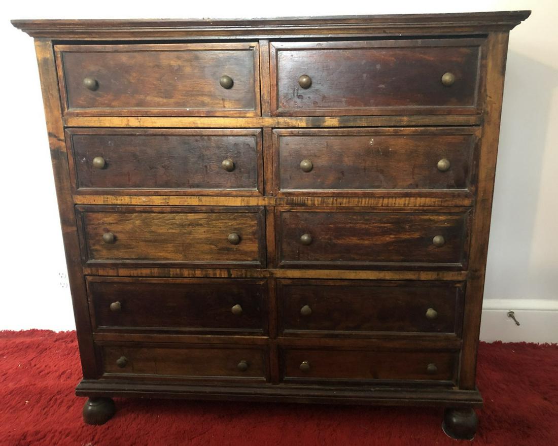 Antique Stained Pine 10 Drawer Dresser Console (1 of 7)
