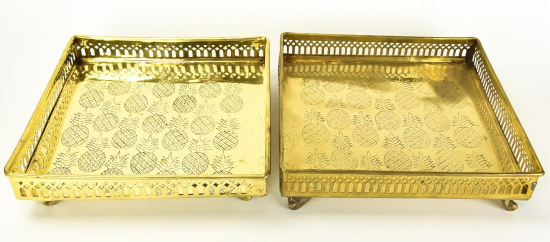 Pair Reticulated Brass Engraved Pineapple Trays (1 of 6)