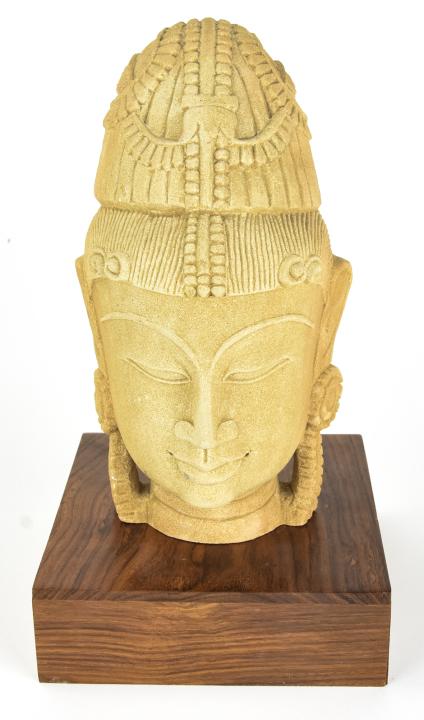 Cast Stone Buddha Head on Stand, Lillian August (1 of 5)