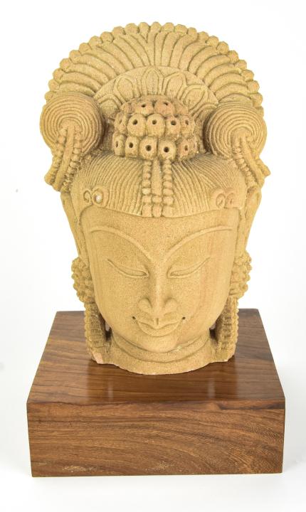 Cast Stone Buddha Head on Stand, Lillian August (1 of 5)