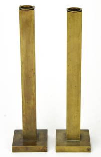 Pair Martha Sturdy Canada Brass Candlesticks: Pair Contemporary Martha Sturdy Canada Brass Candlesticks. 10 inches x 3 inches x 3 inches