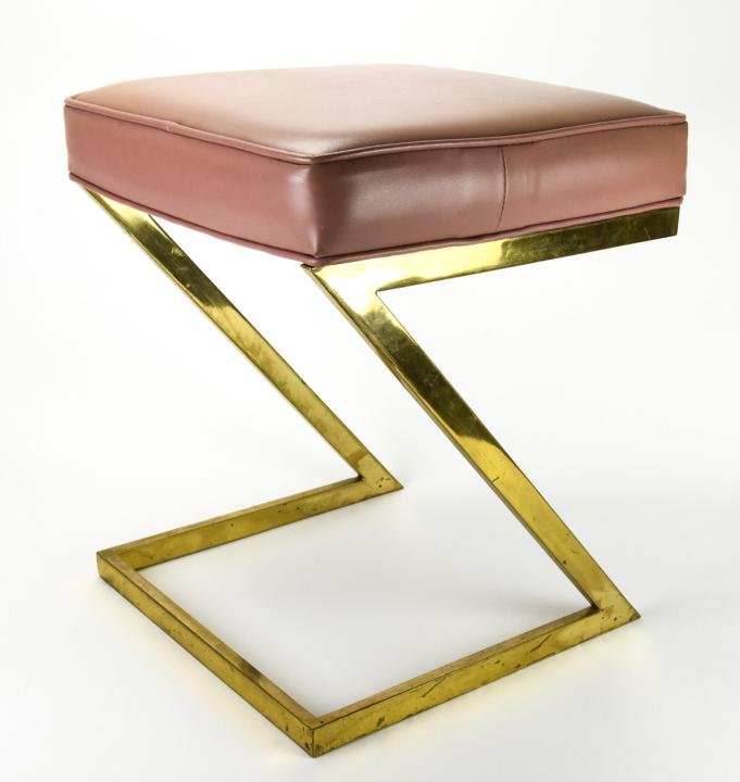 Mid Century Gilded Chrome & Leather Vanity Stool (1 of 5)