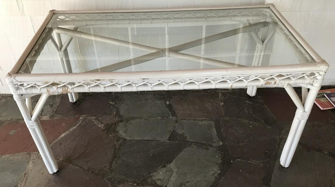 Vintage American Wicker Dining Table w Glass Top (1 of 4)
