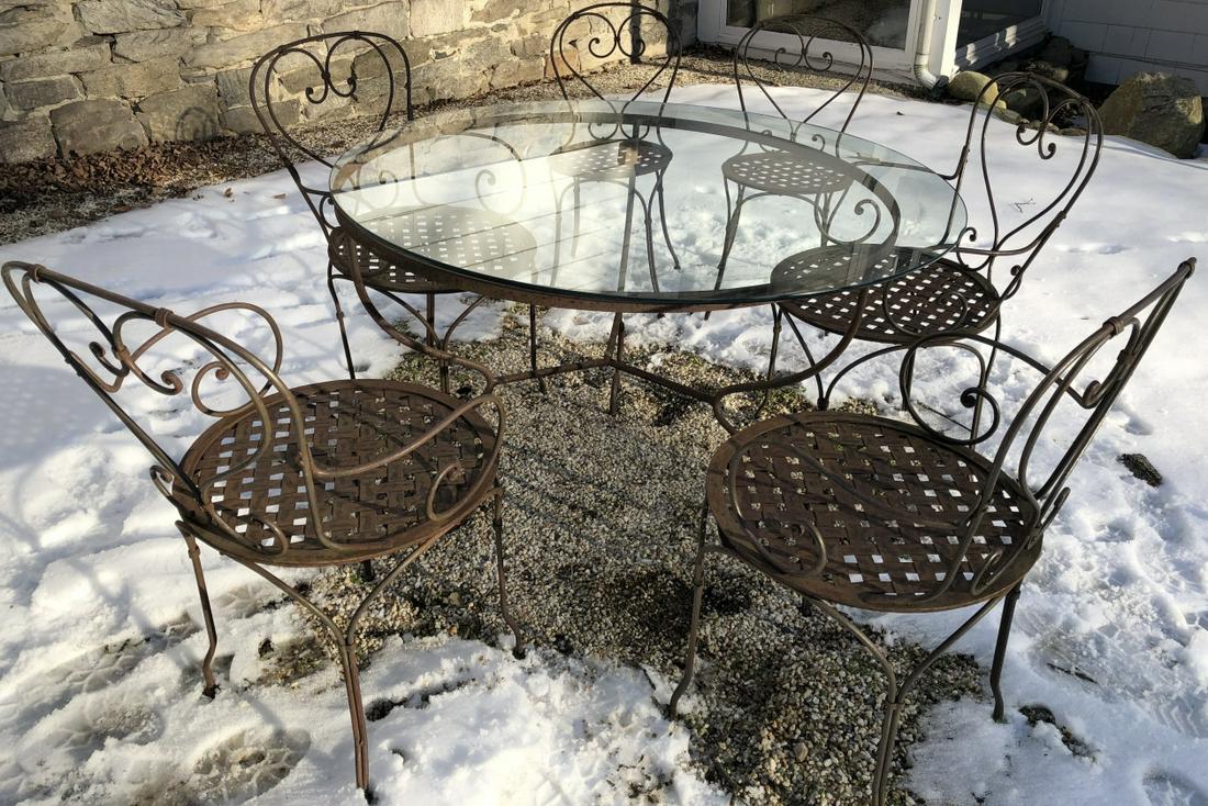 Antique Wrought & Woven Iron Outdoor Dining Set (1 of 10)