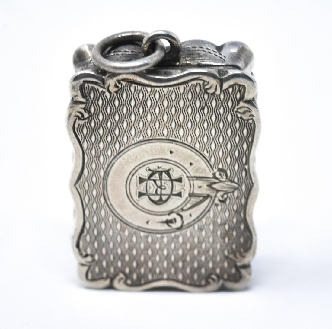 Antique 1878 F Mason Sterling Vinaigrette Pendant: Antique C 1878 F. Mason Sterling Vinaigrette Necklace Pendant. Antique English sterling silver vinaigrette, hallmarked,. Measures just over 1.5 inches in length w bail.