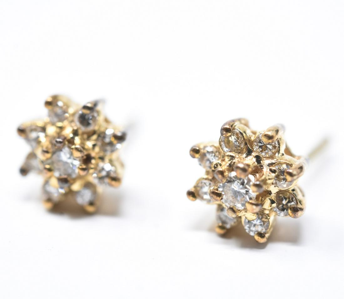 Pair Estate Yellow Gold & Diamond Flower Earrings (1 of 7)
