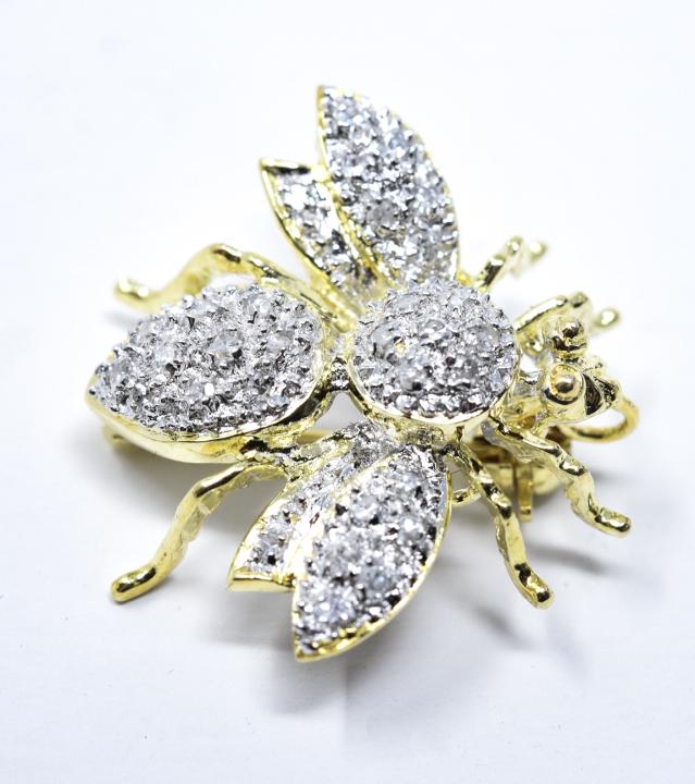 Estate 14kt Gold & Pave Diamond Bee Brooch Pin (1 of 4)
