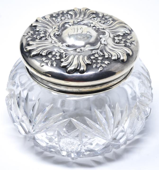 Antique 19th C Sterling Silver Crystal Vanity Box (1 of 7)