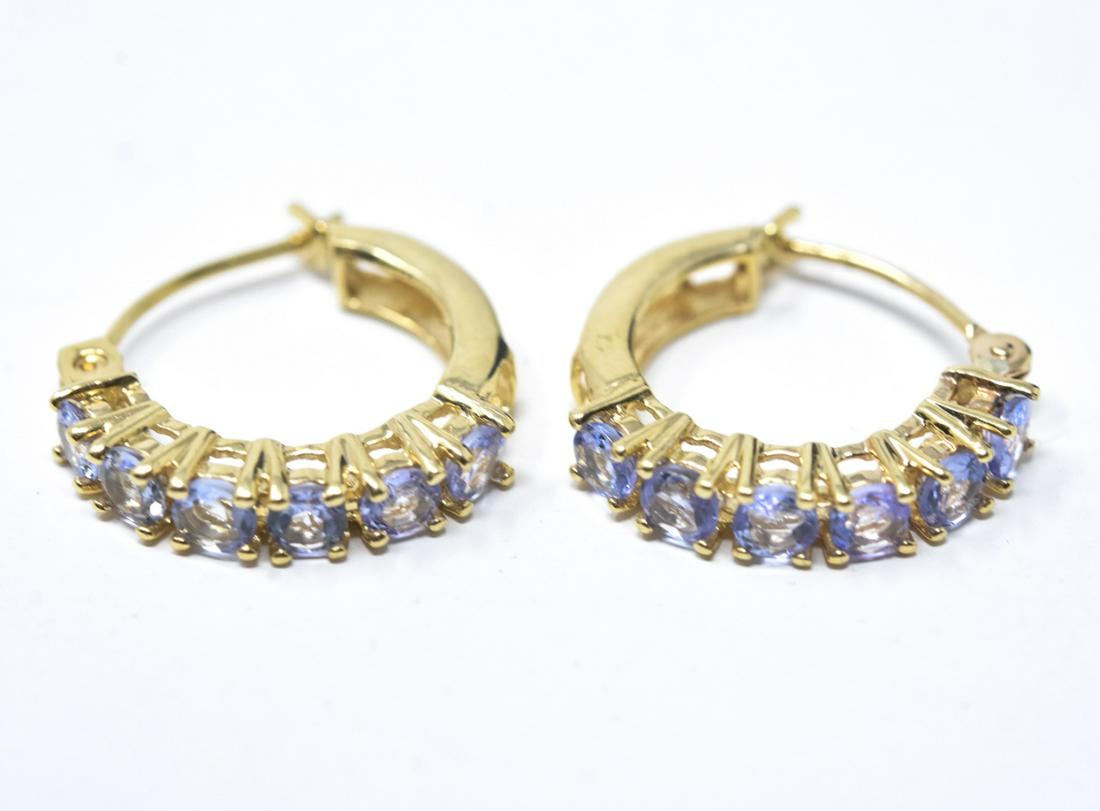 Pair of 14k Yellow Gold & Aquamarine Hoop Earrings (1 of 7)