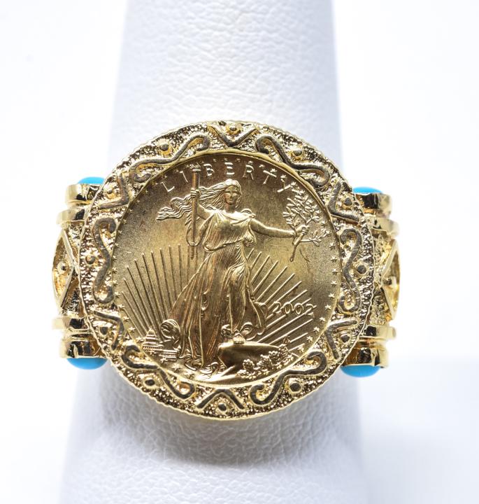 Circa 2002 14kt Yellow Gold Ring w US Coin (1 of 5)