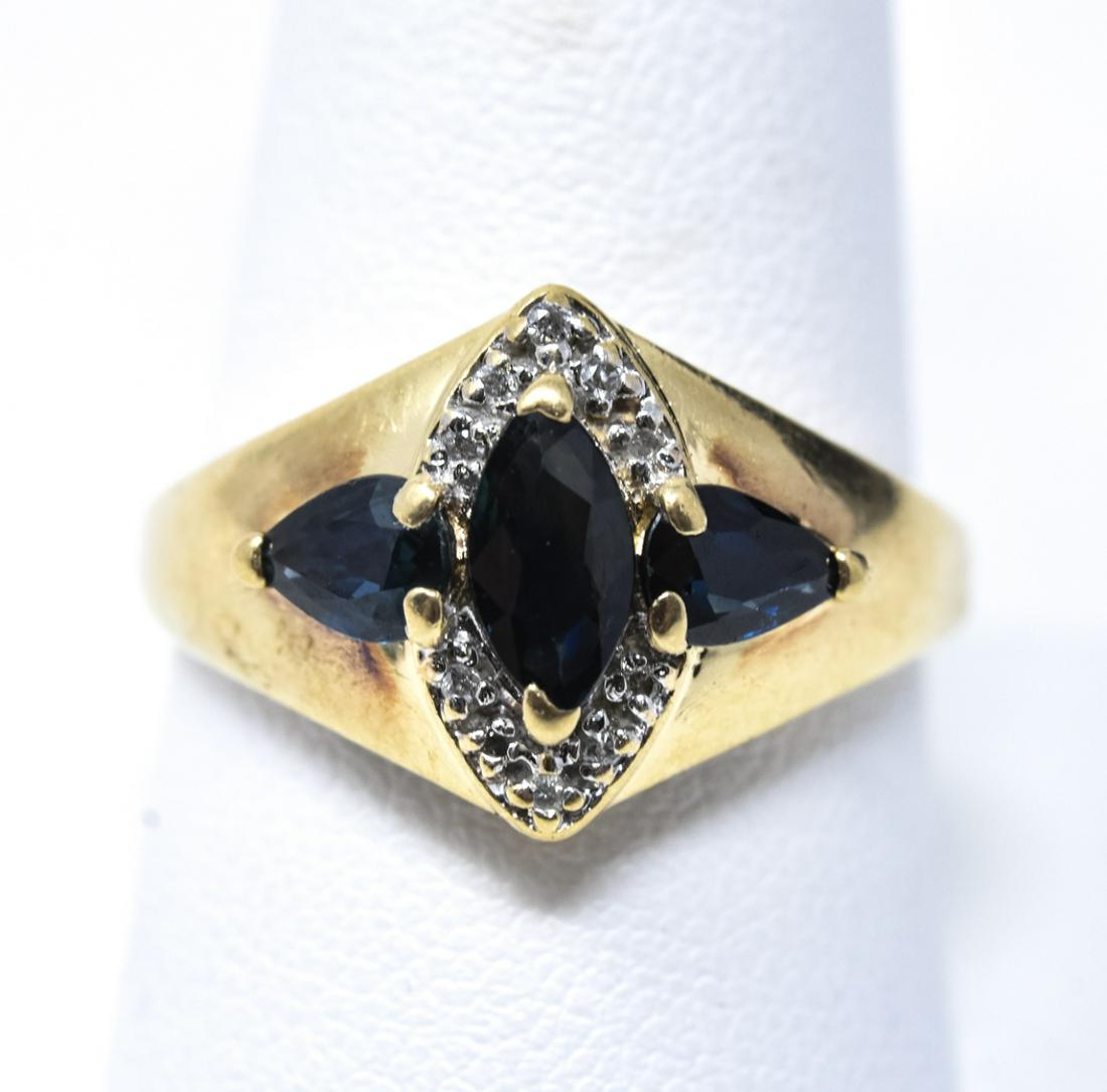 Art Deco Style 14kt Gold Diamond & Sapphire Ring (1 of 6)