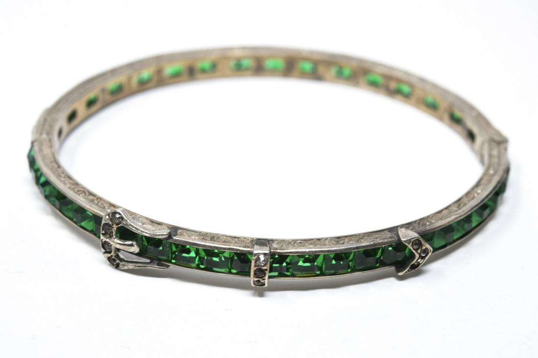 Art Deco Green Paste Buckle Bracelet in Sterling (1 of 6)