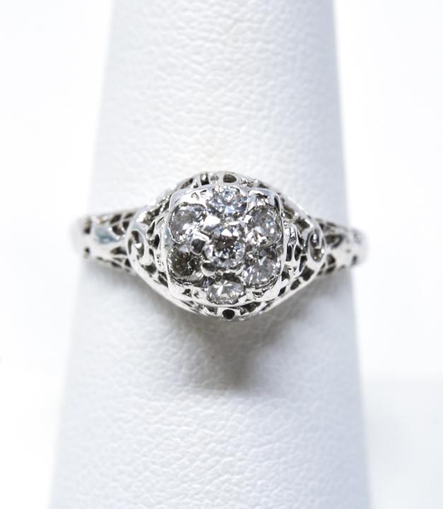 Antique Edwardian 18k White Gold Diamond Ring (1 of 5)