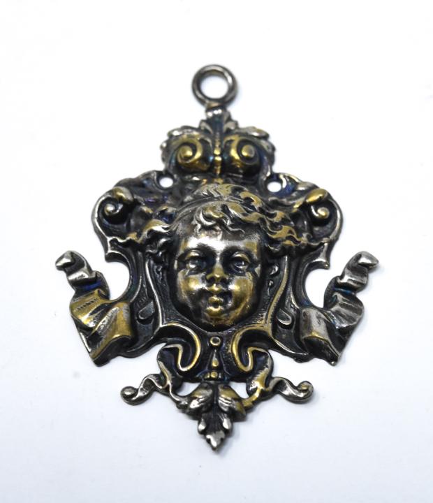 Antique Sterling Silver Repousse Cherubic Pendant (1 of 4)