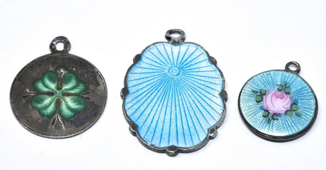 Three Antique Sterling & Enamel Pendants or Charms (1 of 6)