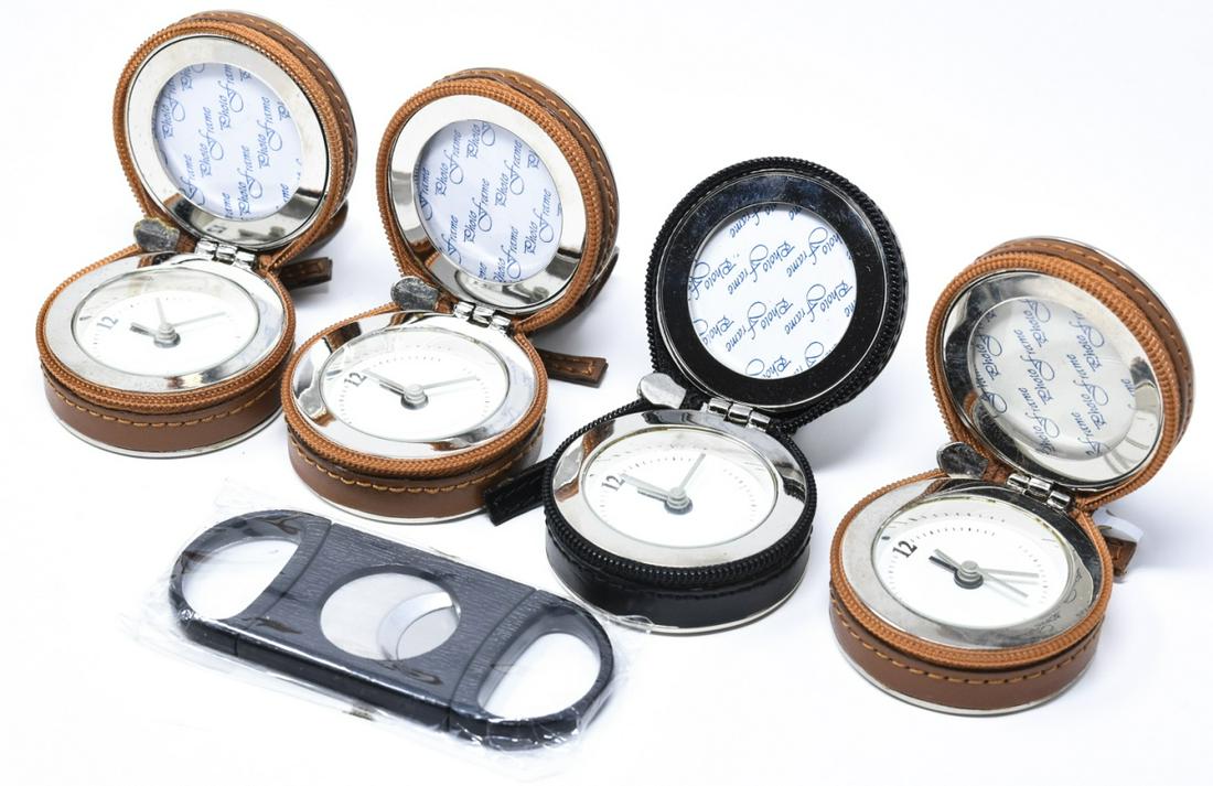 Four Faux Leather and Chrome Travel Alarm Clocks (1 of 8)