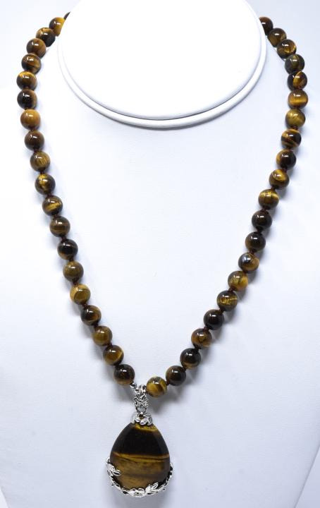 Hand Knotted Tigers Eye Necklace Tear Drop Pendant (1 of 6)