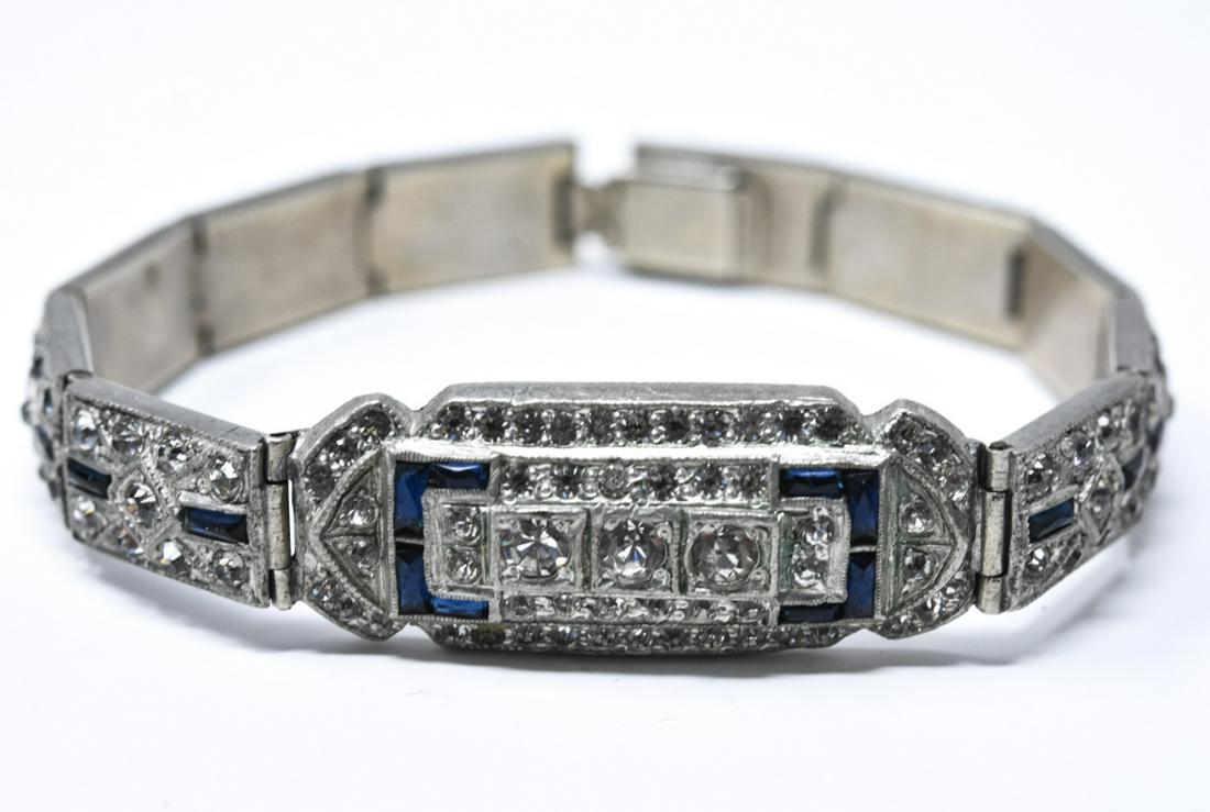 Art Deco Costume Diamond & Sapphire Paste Bracelet (1 of 5)