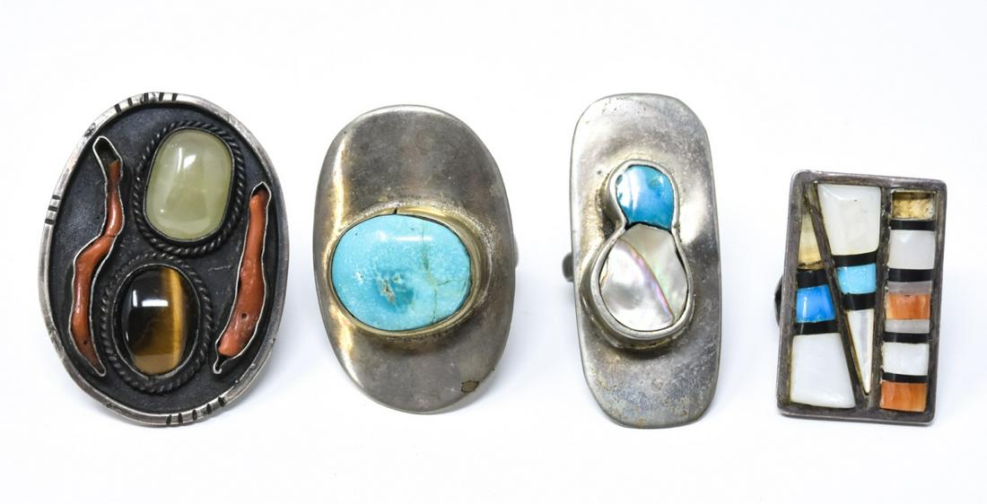 Four Large Scale Native American Style Rings (1 of 5)