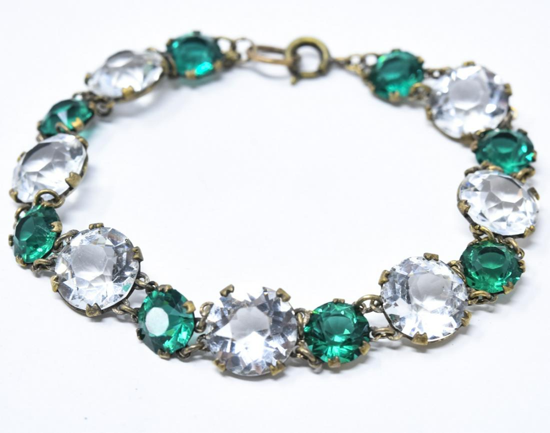 Vintage Faux Diamond & Emerald Paste Bracelet (1 of 5)
