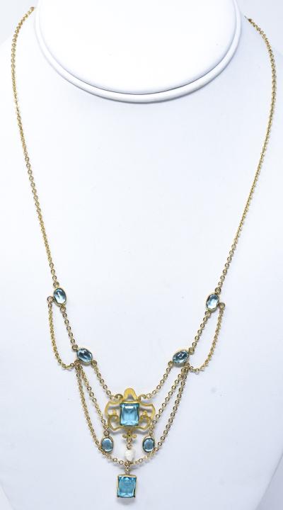 Antique Edwardian Style Festoon Necklace w Pearl (1 of 6)