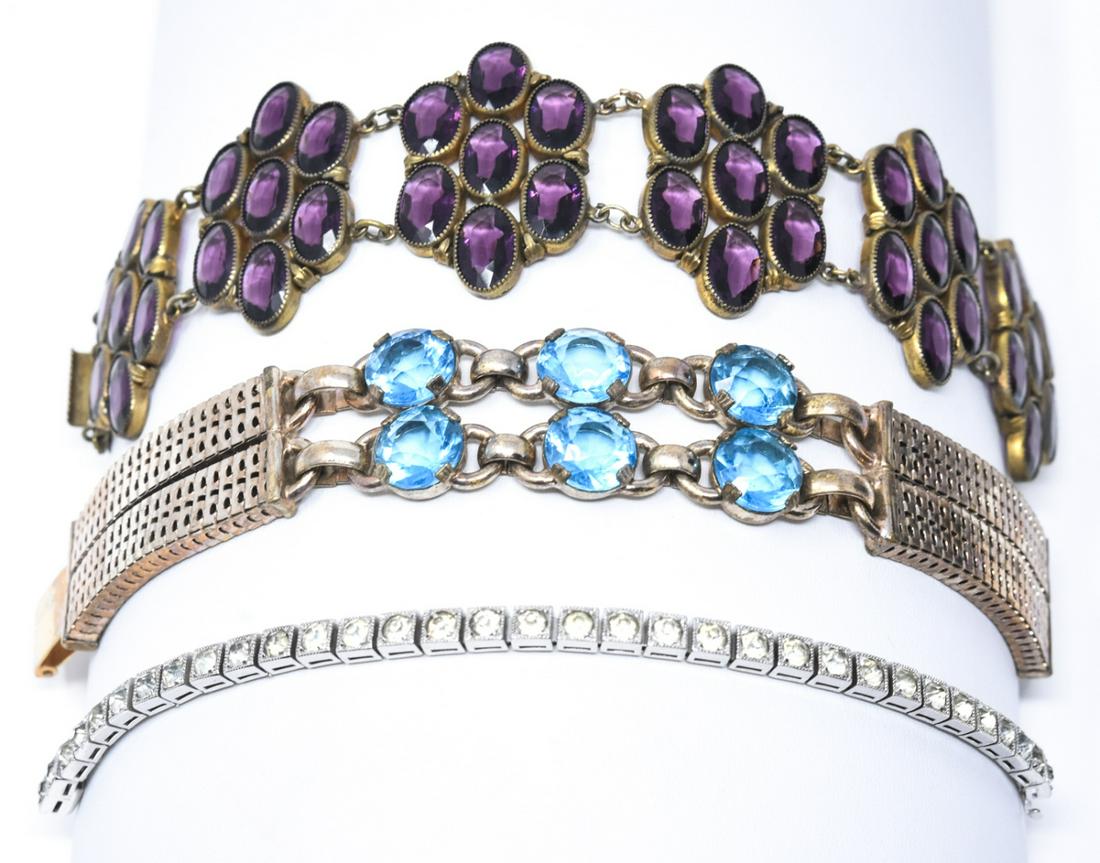Three Antique Bracelets w Rhinestone / Paste Stone (1 of 6)