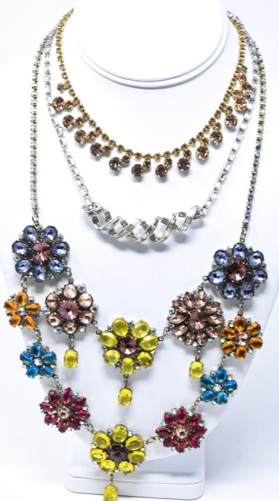 Three Vintage Multi Color Rhinestone Necklaces (1 of 7)