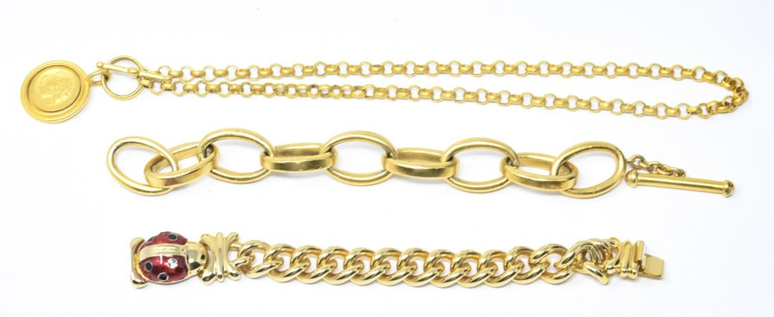 Gilt Metal Faux Coin Necklace & Two Gilt Bracelets (1 of 7)