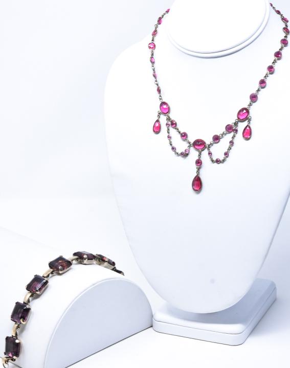 Antique Necklace & Bracelet w Amethyst Paste Stone (1 of 9)