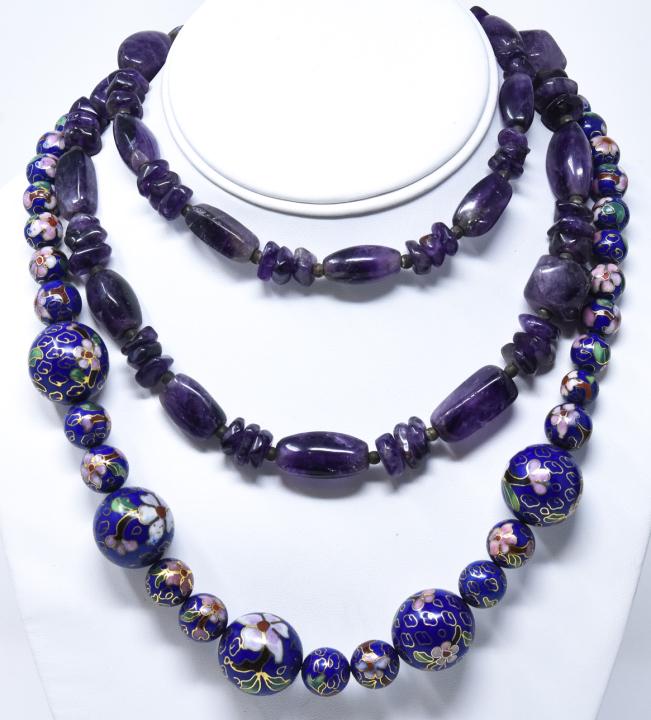 Two Necklaces - Amethyst & Cloisonne Enamel Beads (1 of 7)