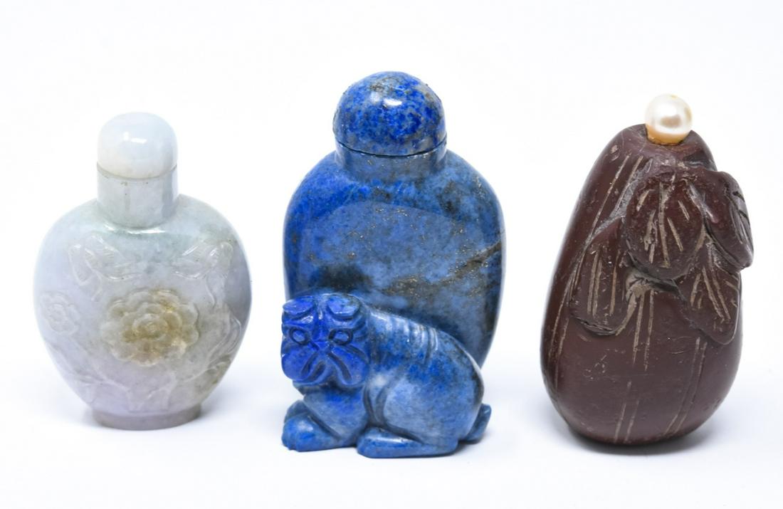Three Chinese Carved Lapis & Jade Bottles (1 of 7)