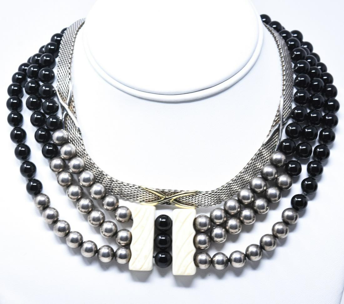 Pair Silver Tone Beaded & Mesh Necklaces (1 of 8)