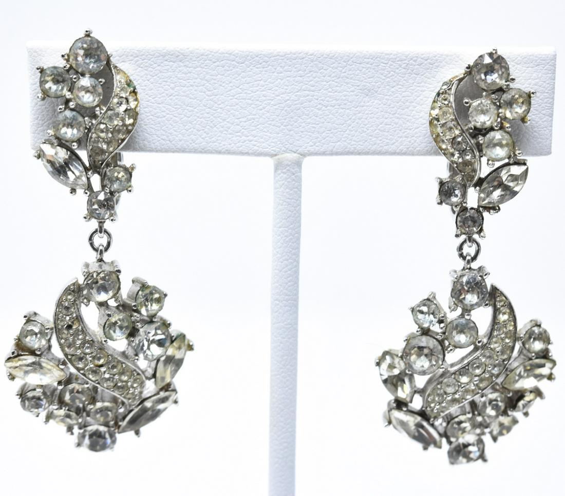 Pair Vintage Trifari Rhinestone Clip Earrings (1 of 5)