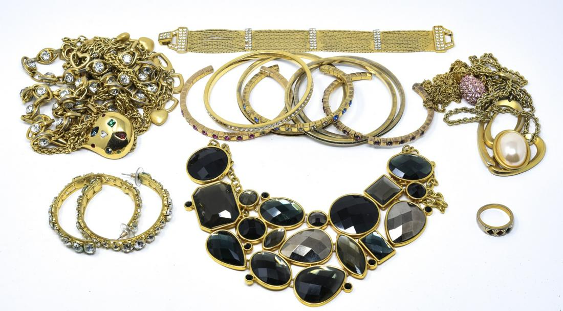 Collection Gilt Metal & Rhinestone Costume Jewelry: Collection Gilt Metal & Rhinestone Costume Jewelry. Including earrings and necklaces, etc. Some signed.