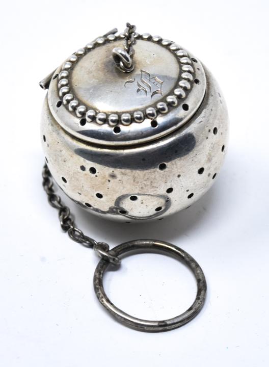 Antique Sterling Silver Tea Strainer Ball on Chain (1 of 6)