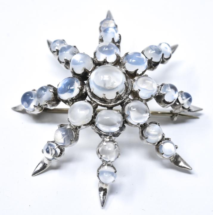 Antique 19th C Moonstone & Sterling Star Pendant (1 of 5)