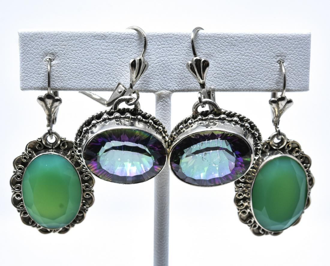 2 Prs Sterling Green Stone & Mystic Topaz Earrings (1 of 7)