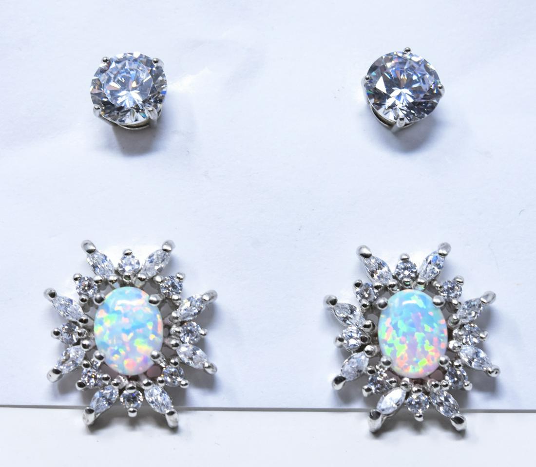 2 Pairs Sterling CZ & Opal Starburst Stud Earrings (1 of 5)