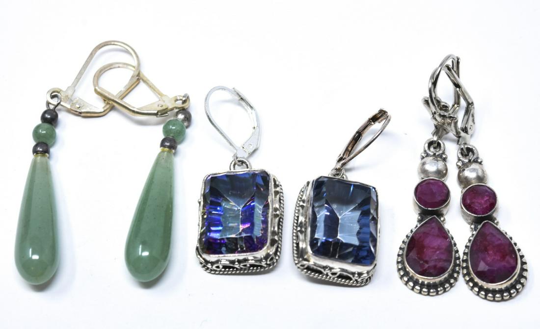 3 Prs. Sterling Topaz, Agate, Red Stone Earrings (1 of 4)