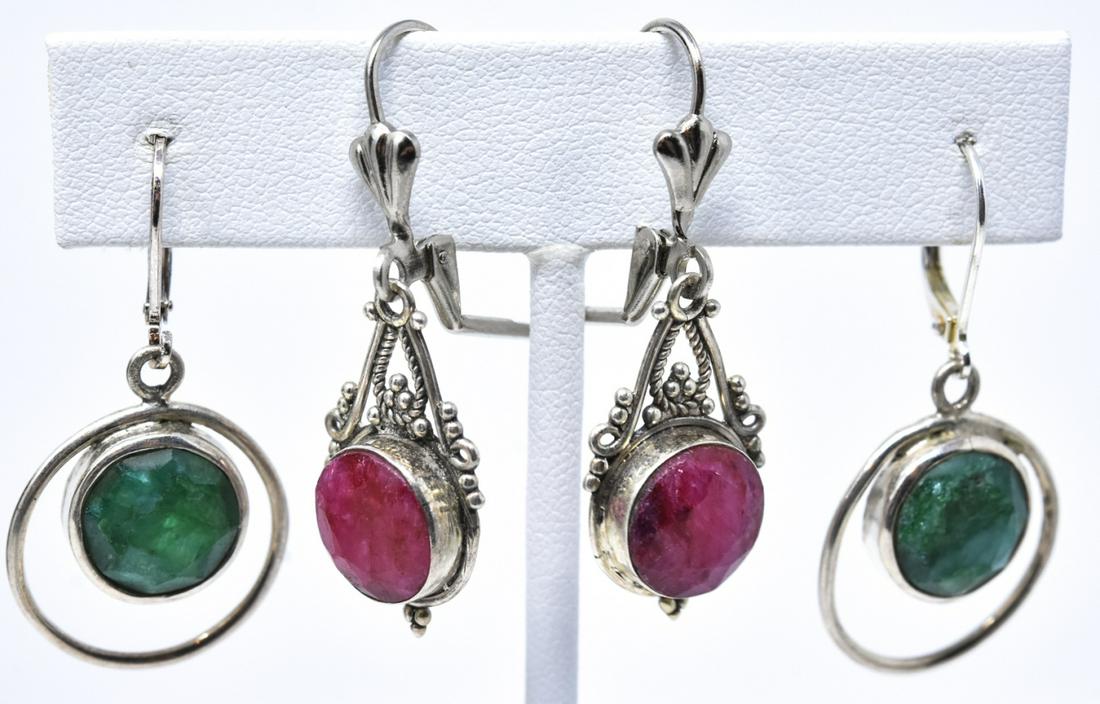 2 Pairs Sterling Silver Earrings W Stones (1 of 7)