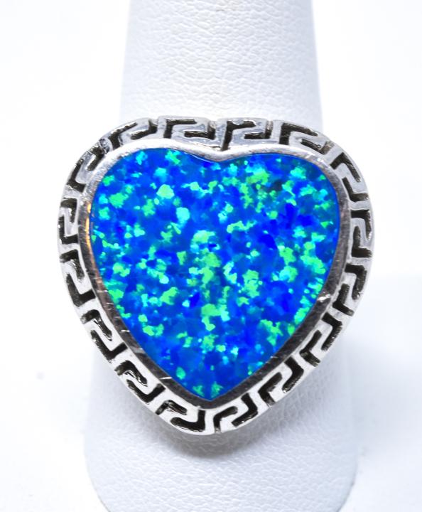 Sterling Silver & Synthetic Opal Heart Ring (1 of 5)