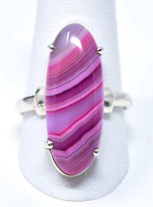 Sterling Silver & Pink Banded Agate Ring (1 of 5)