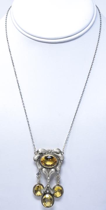 Antique Silver Filigree & Citrine Pendant Necklace (1 of 6)