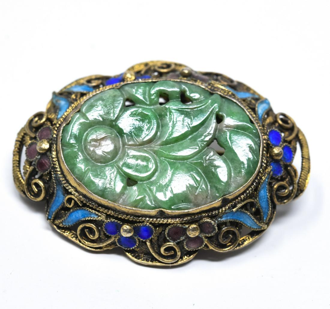 Vermeil Silver Filigree & Carved Jade Brooch / Pin (1 of 5)