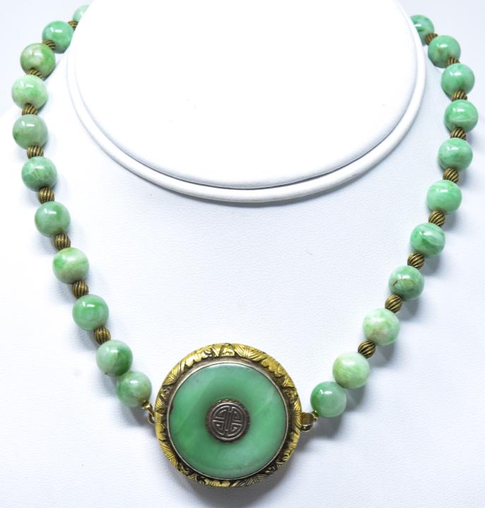 Antique Jade Bead & Bi Disc Necklace (1 of 6)