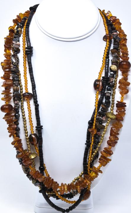 5 Strand Amber Nugget Stone Murano Glass Necklace (1 of 5)