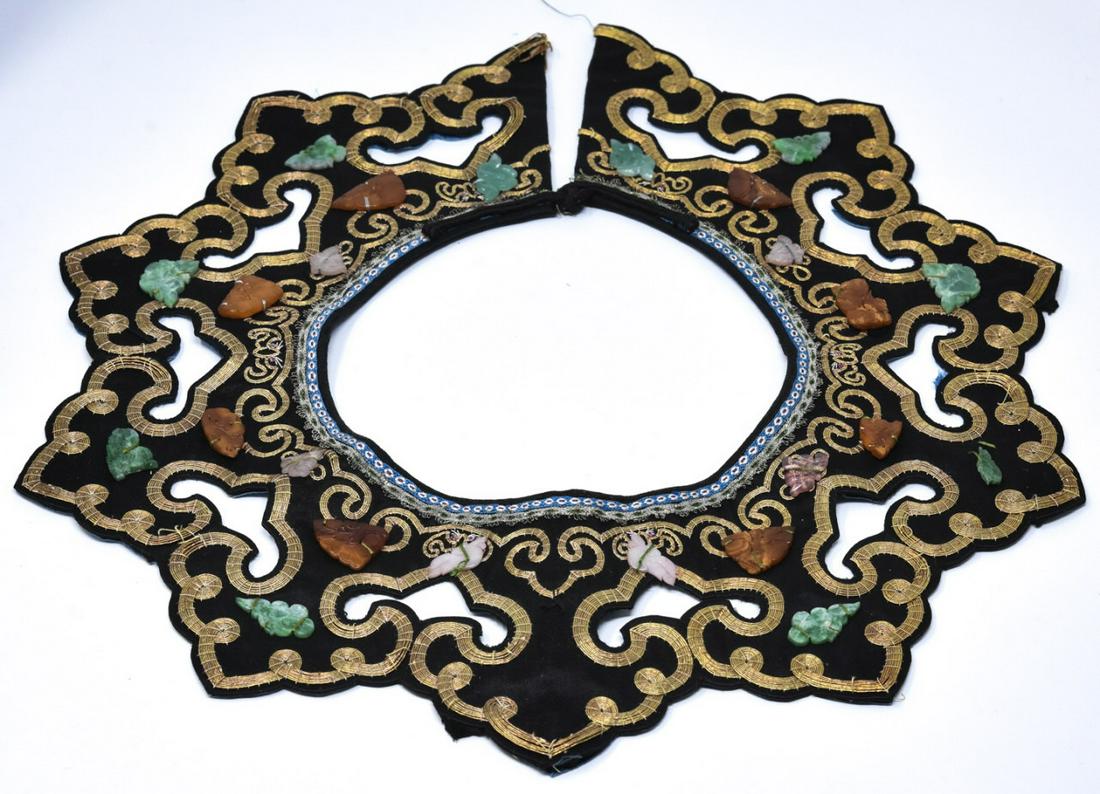 Antique Chinese Silk, Gold, Jade, Carnelian Collar (1 of 10)
