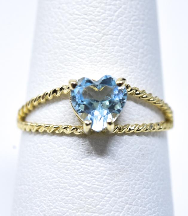 10kt Yellow Gold & Blue Topaz Heart Solitaire Ring (1 of 5)
