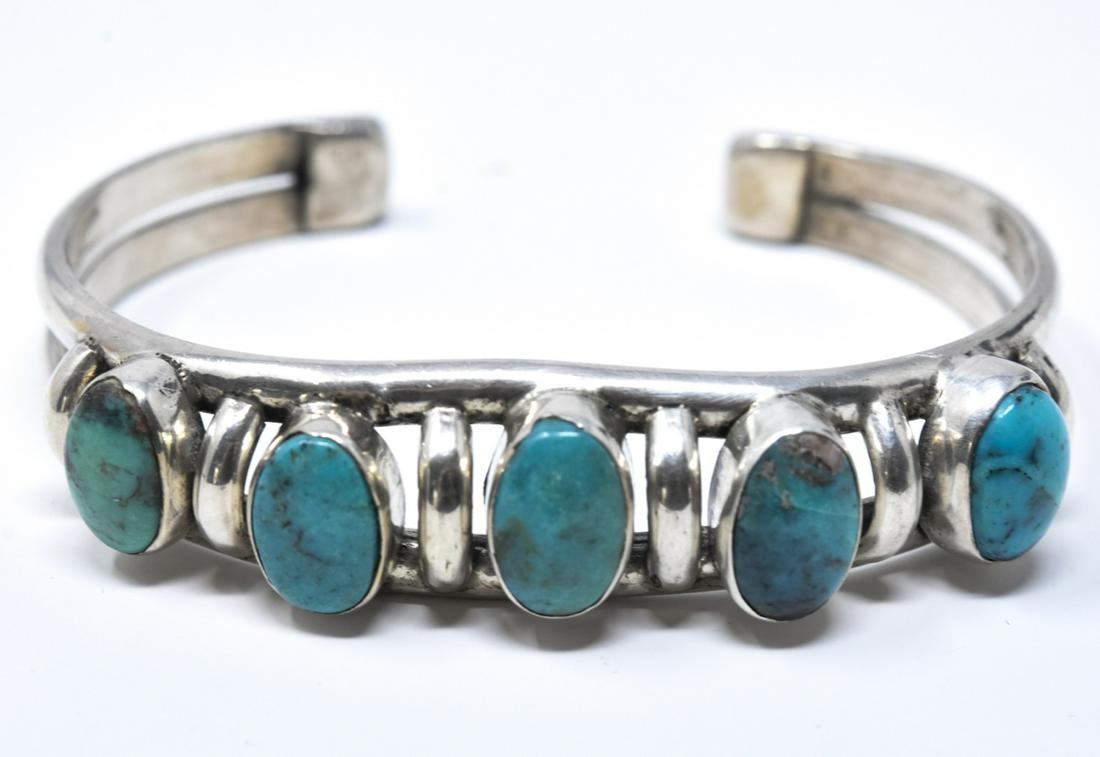 Vintage Native American Sterling & Turquoise Cuff (1 of 5)