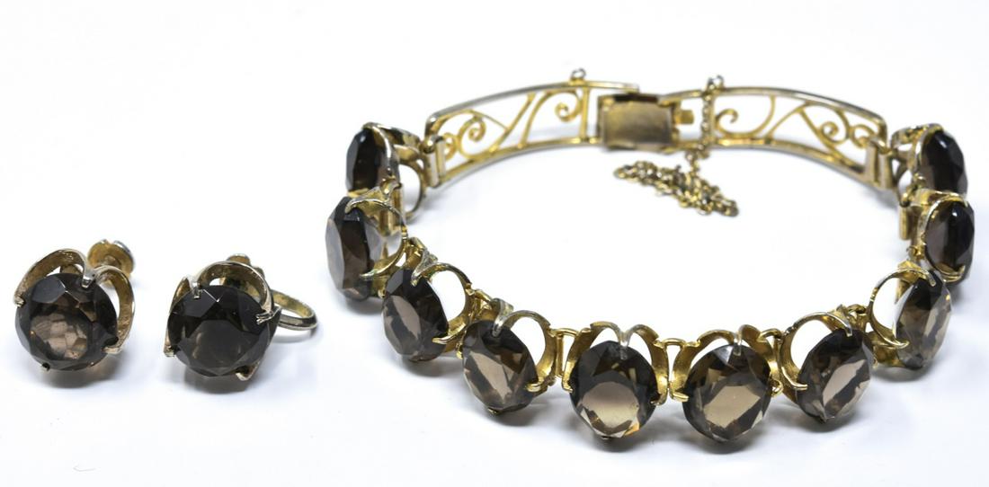 Vintage Silver & Smoky Quartz Bracelet & Earrings (1 of 5)